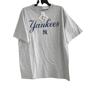 New York Yankees Size Large Gray Blue Graphic Tee Shirt Series Sweep NEW MLB
